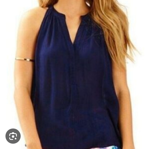 Lilly Pulitzer Tops - Lilly Pulitzer Tillie Keyhole tank. Size Small. 100% Rayon Navy Blue